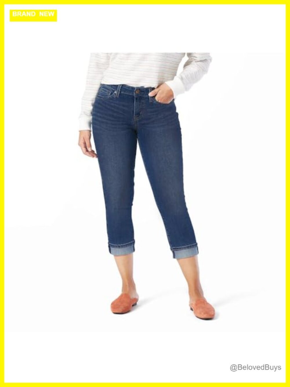 Mid Rise Slim Fit Capris Jeans Cropped Casual